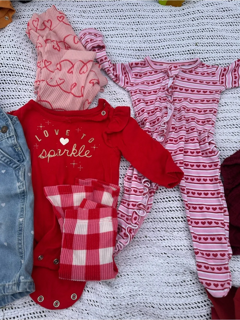 OshKosh B'gosh Light Wash Denim Overalls with White Heart Print